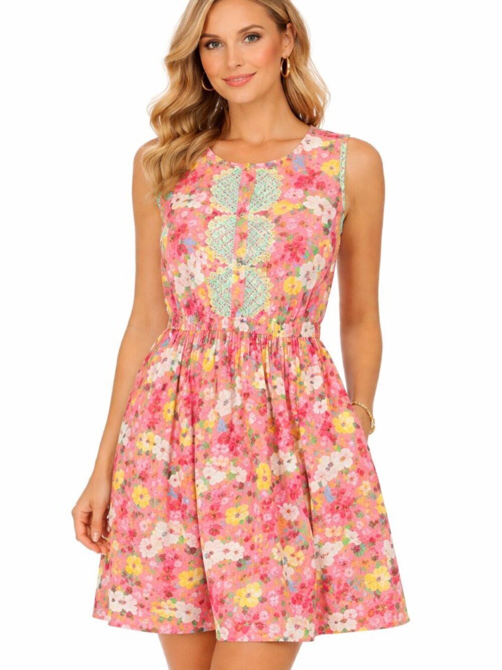 Matilda Jane Pink Floral Leah Dress Size Small Fit & Flare Boho Retro Summer